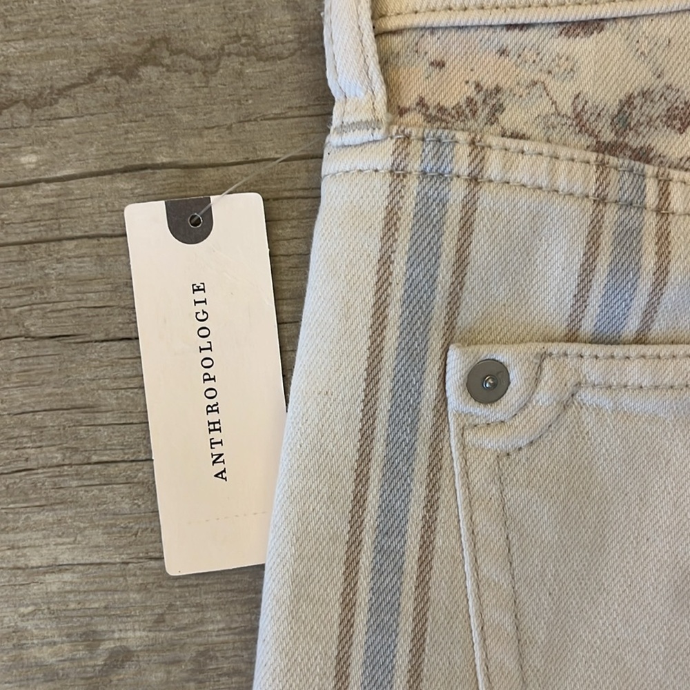 Anthropologie Denim Shorts 28 Pilcro Slim Boyfriend Striped Cream High Rise‎ NWT - Picture 2 of 11